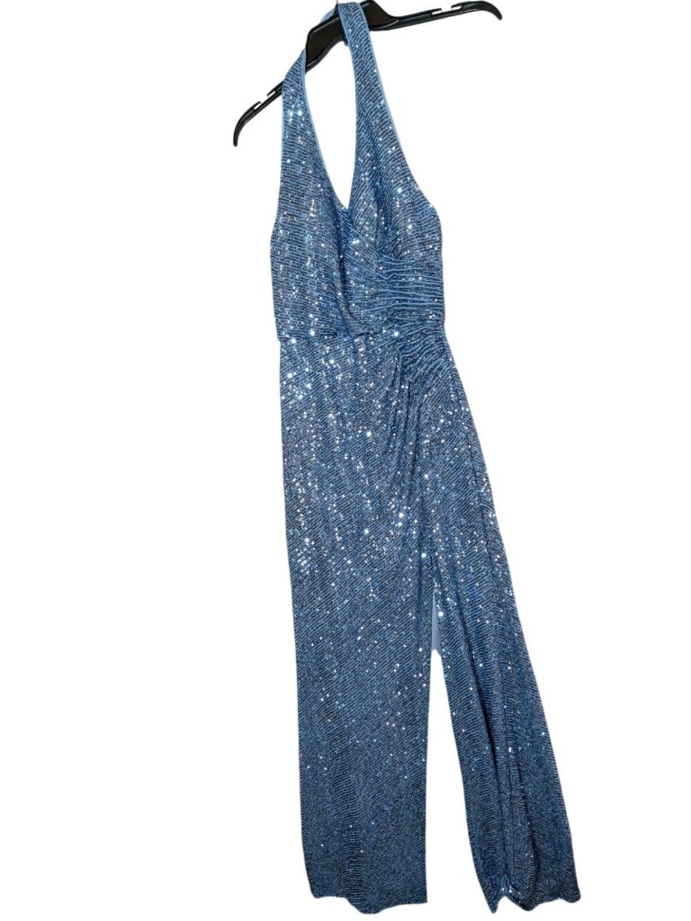 Morgan & Co. Blue Sequined Halter Maxi Dress Size 5 For Special Occasions